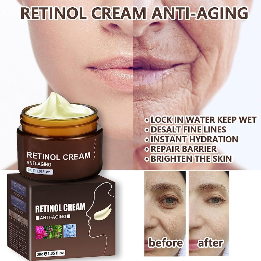 2pcs Retinol Anti Aging Wrinkle Removal Skin Firming Cream, Anti Aging Firming Facial Cream Moisturizer with Hyaluronic Acid and Vitamin C - 1.05 oz