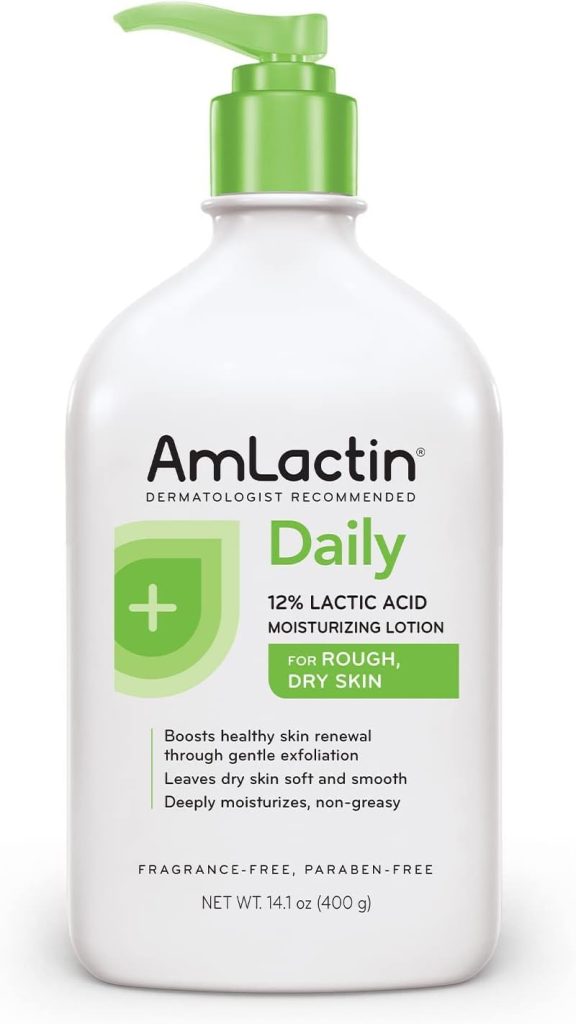 AmLactin Daily Moisturizing Lotion for Dry Skin – 14.1 oz Pump Bottle – 2-in-1 Exfoliator-Body Lotion with 12% Lactic Acid, Dermatologist-Recommended (Packaging May Vary)