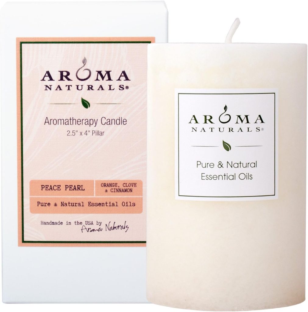 Aroma Naturals Orange, Clove and Cinnamon Essential Oil Scented Pillar Candle, Peace Pearl, 2.5 inch x 4 inch