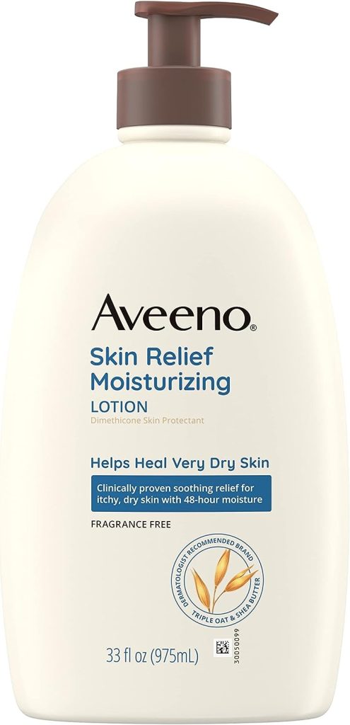 Aveeno Skin Relief 24-Hour Moisturizing Lotion for Sensitive Skin with Natural Shea Butter  Triple Oat Complex, Unscented Therapeutic Lotion for Extra Dry, Itchy Skin, 33 fl. oz(Pack of 1)