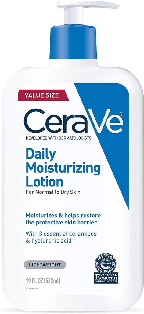 CeraVe Daily Moisturizing Lotion for Dry Skin | Body Lotion  Facial Moisturizer with Hyaluronic Acid and Ceramides | Fragrance Free | 19 Ounce