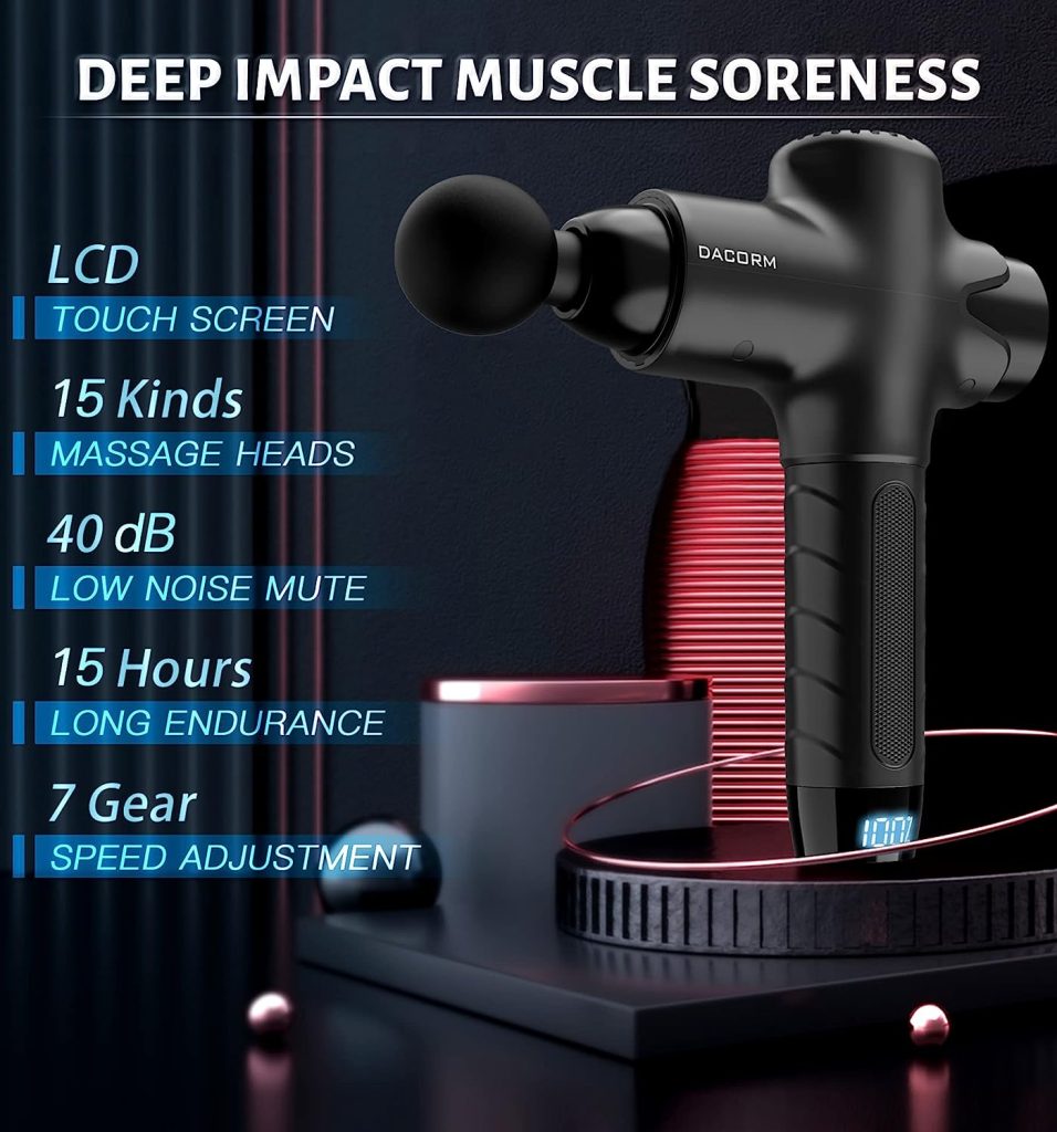 DACORM Massage Gun - Percussion Muscle Massage Gun for Athletes, Upgrade Quiet Portable Electric Sport Massager, Handheld Deep Tissue Massager of Y8 Pro Max. (Black, 15 Heads)