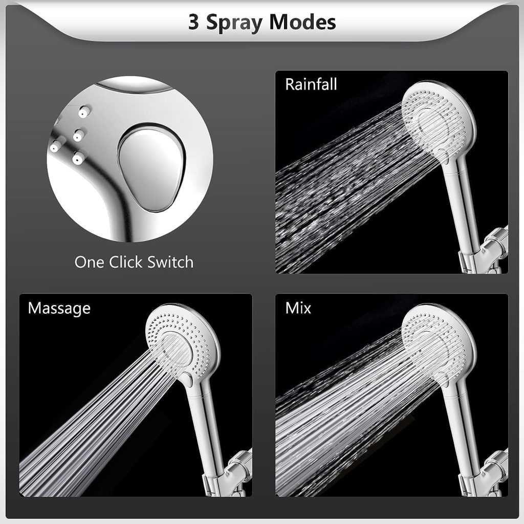 Handheld Shower Head with Filter, FEELSO High Pressure 3 Spray Mode Showerhead with 60 Hose, Bracket and 15 Stage Water Softener Filters for Hard Water Remove Chlorine and Harmful Substance