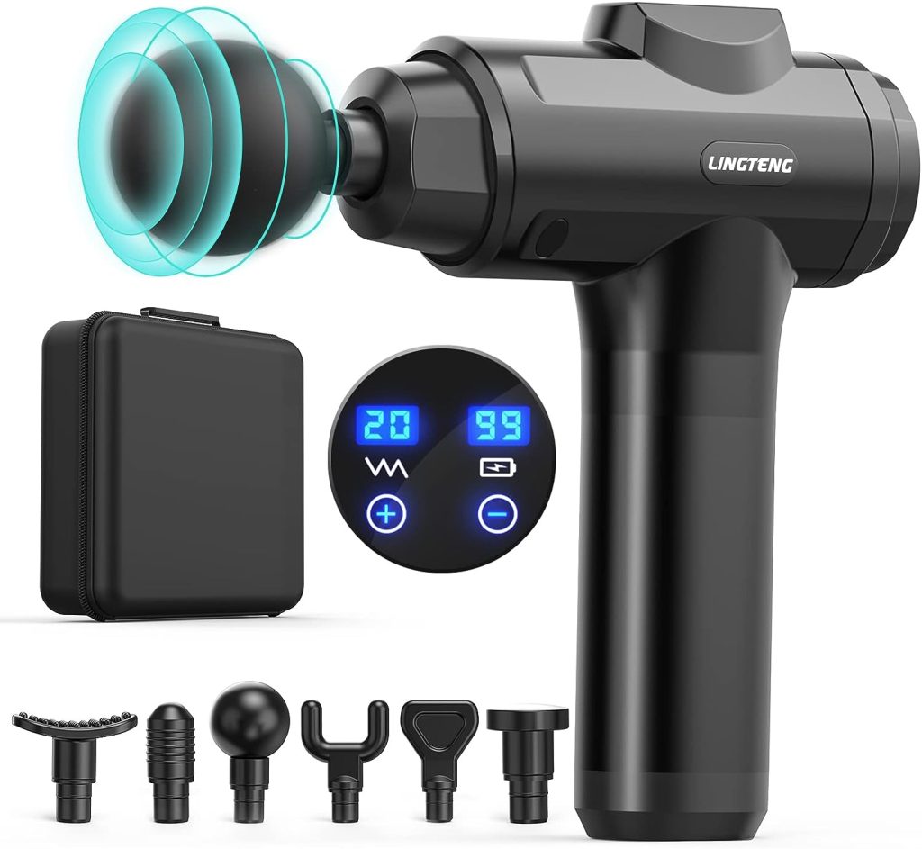 LINGTENG Massage Gun Deep Tissue, Portable Percussion Muscle Massage Gun with 20 Speeds and Type-c Cable, Lower Back Massager for Lower Back Pain Relief, Birthday Gifts for Dad and Mom, Black