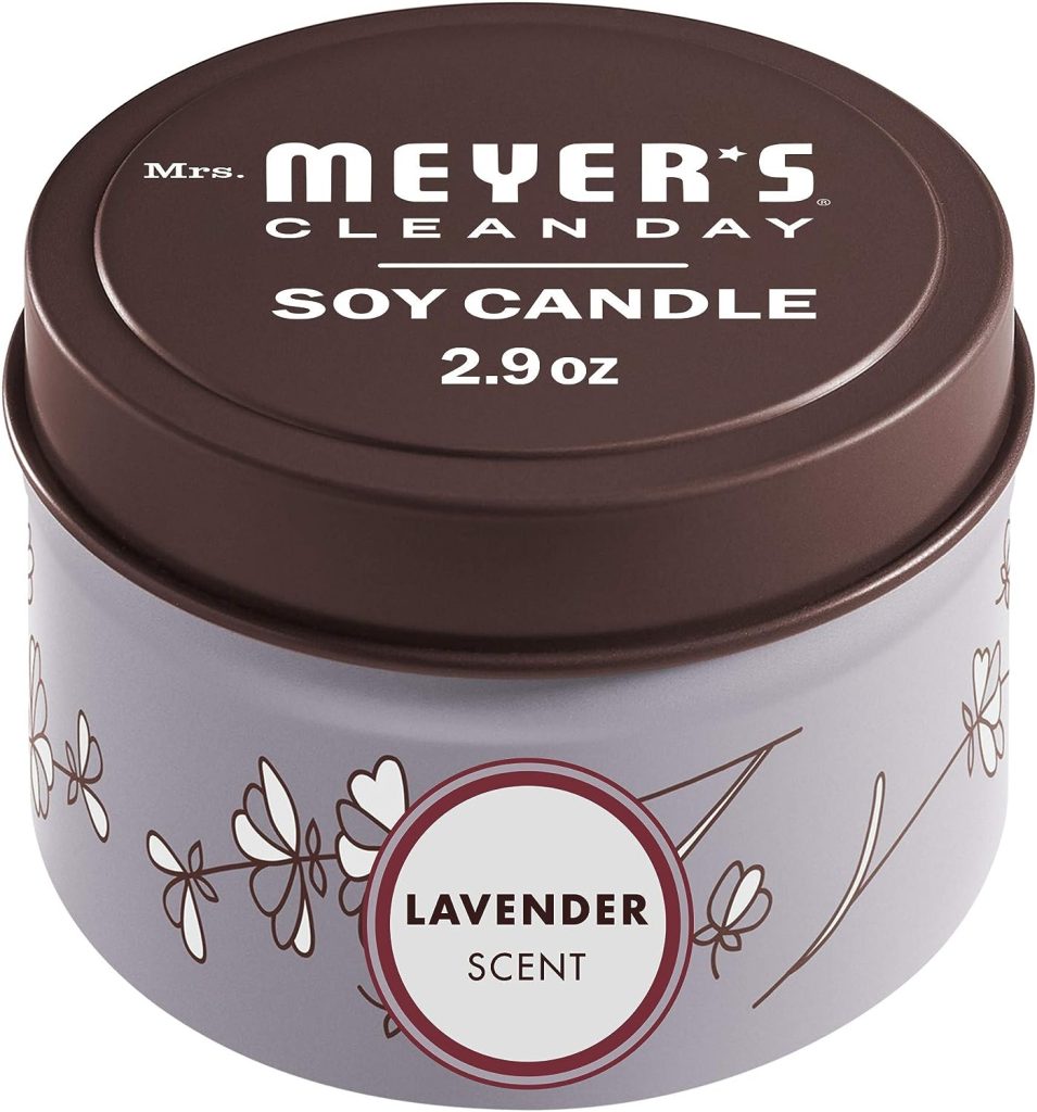 Mrs. Meyers Soy Tin Candle, 12 Hour Burn Time, Made with Soy Wax and Essential Oils, Lavender, 2.9 oz