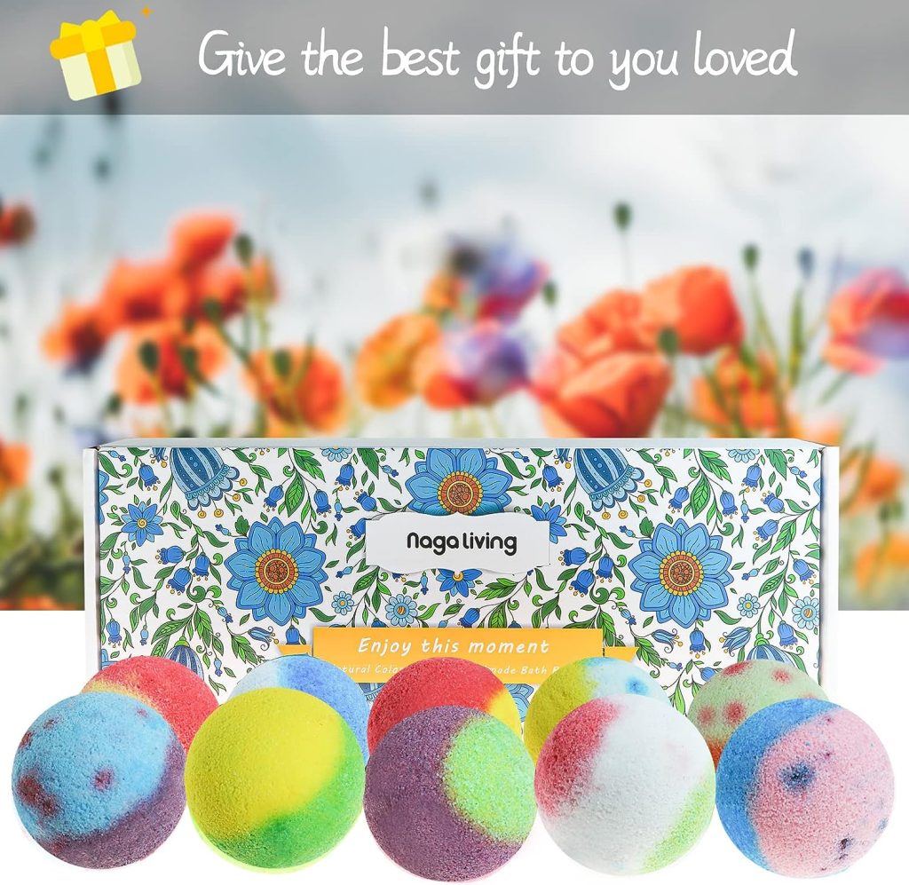 Nagaliving Bath Bombs Gift Set, 10 Organic Bubble Bath Bombs, Bath Gift for Valentine’s Day, Christmas