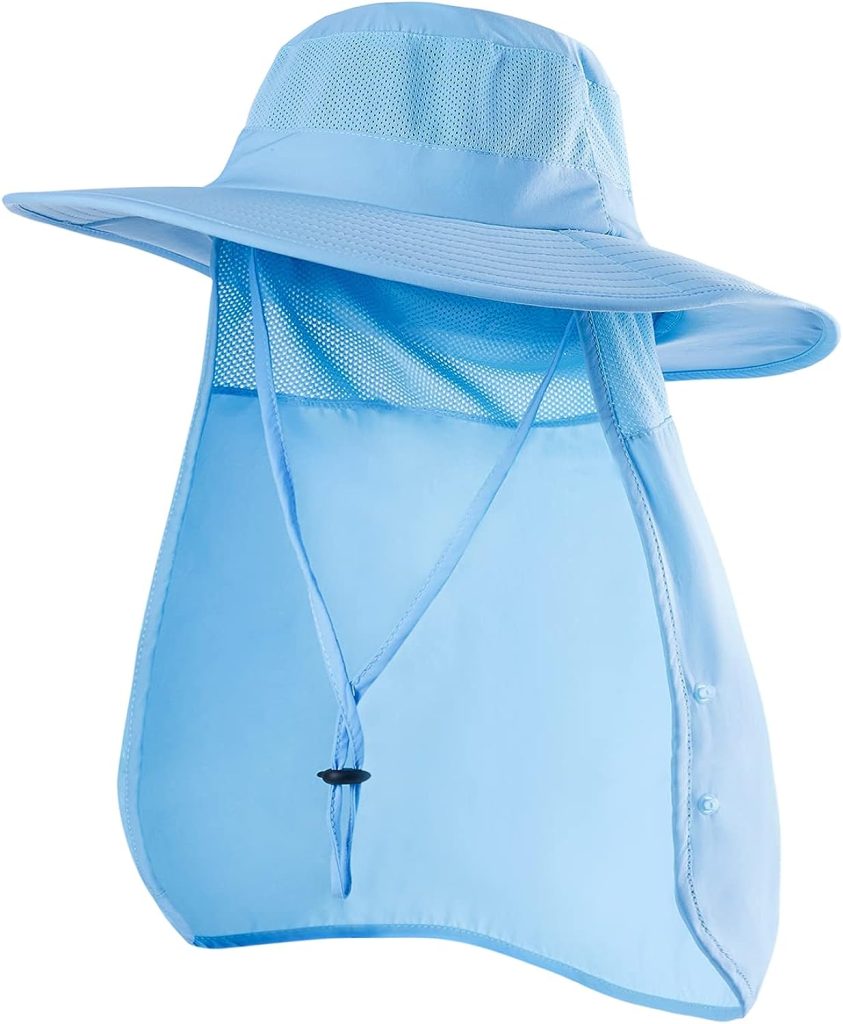 Sclzoed Fishing Hat for Men，Outdoor Sun Hat UPF52+ Mesh Wide Brim Fishing Hat with Neck Flap Sky Blue : Sports  Outdoors