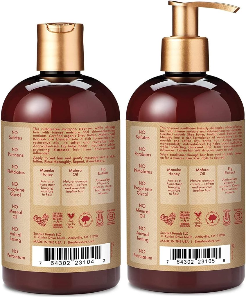 Shea Moisture Shampoo and Conditioner Set, Manuka Honey, Mafura Oil, Baobab Oil  Fig Extract, Hydrate + Replenish, Vitamin C, Sulfate Free  Hair Color Safe, Deep Conditioning, 13 Fl Oz Ea