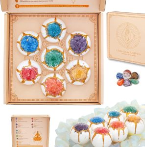 KHH Chakra Bath Bomb Set - 7 Fizzing Bath bombs with bath salt on Top and Crystals inside