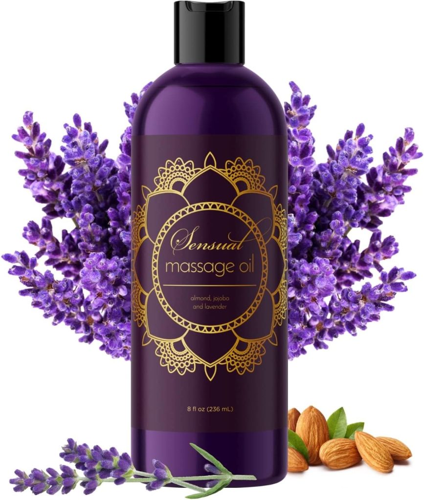 Aromatherapy Sensual Massage Oil for Couples - Relaxing Full Body Massage Oil for Date Night with Sweet Almond Oil - Vegan Lavender Massage Oil for Massage Therapy Smooth Gliding Formula