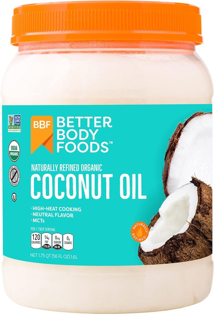 BetterBody Foods Naturally Refined Organic Coconut Oil with Neutral Flavor and Aroma, Non-GMO, Cooking Oil, 56 oz