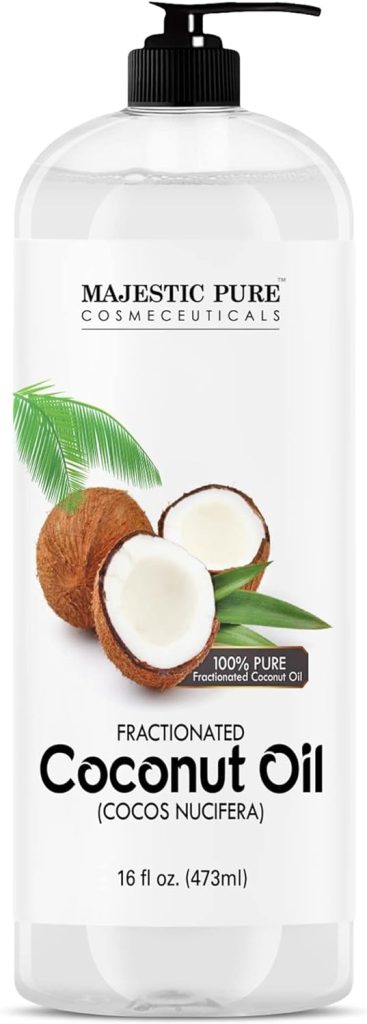 Majestic Pure Fractionated Coconut Oil - Relaxing Massage Oil, Liquid Carrier Oil for Diluting Essential Oils - Skin, Lip, Body  Hair Oil Moisturizer  Softener - 16 fl oz