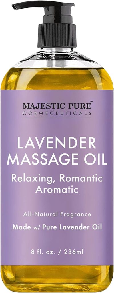 MAJESTIC PURE Lavender Massage Oil for Men and Women - Great for Calming, Soothing and to Relax - Blend of Natural Oils for Therapeutic Massaging and Aromatherapy - 8 fl oz.