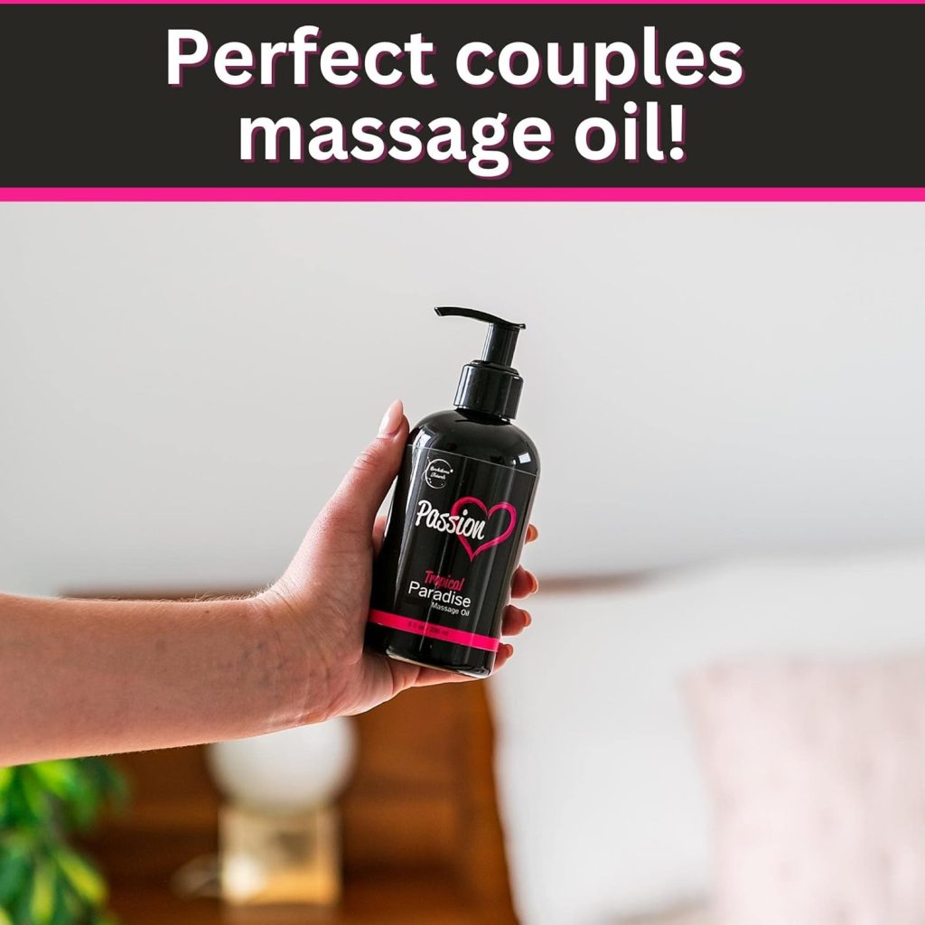 Passion Sensual Massage Oil for Couples – 100% Natural Body Massage Oil for Date Night with Jojoba Oil – Relaxing Massage Oil for Massage Therapy - Perfect Glide  Smooth Skin, Tropical Paradise Scent