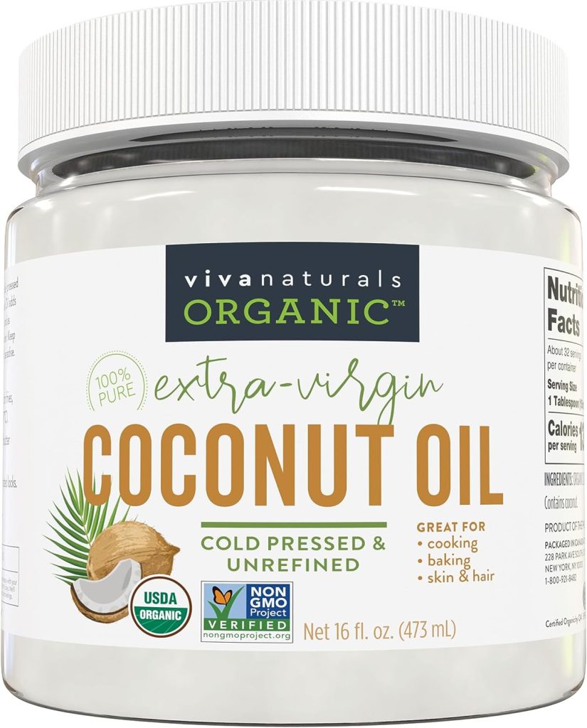 Viva Naturals Organic Coconut Oil, Cold-Pressed - Natural Hair /Skin Oil and Cooking Oil with Fresh Flavor, Non-GMO Unrefined Extra Virgin(Aceite de Coco), USDA Organic, 16 oz