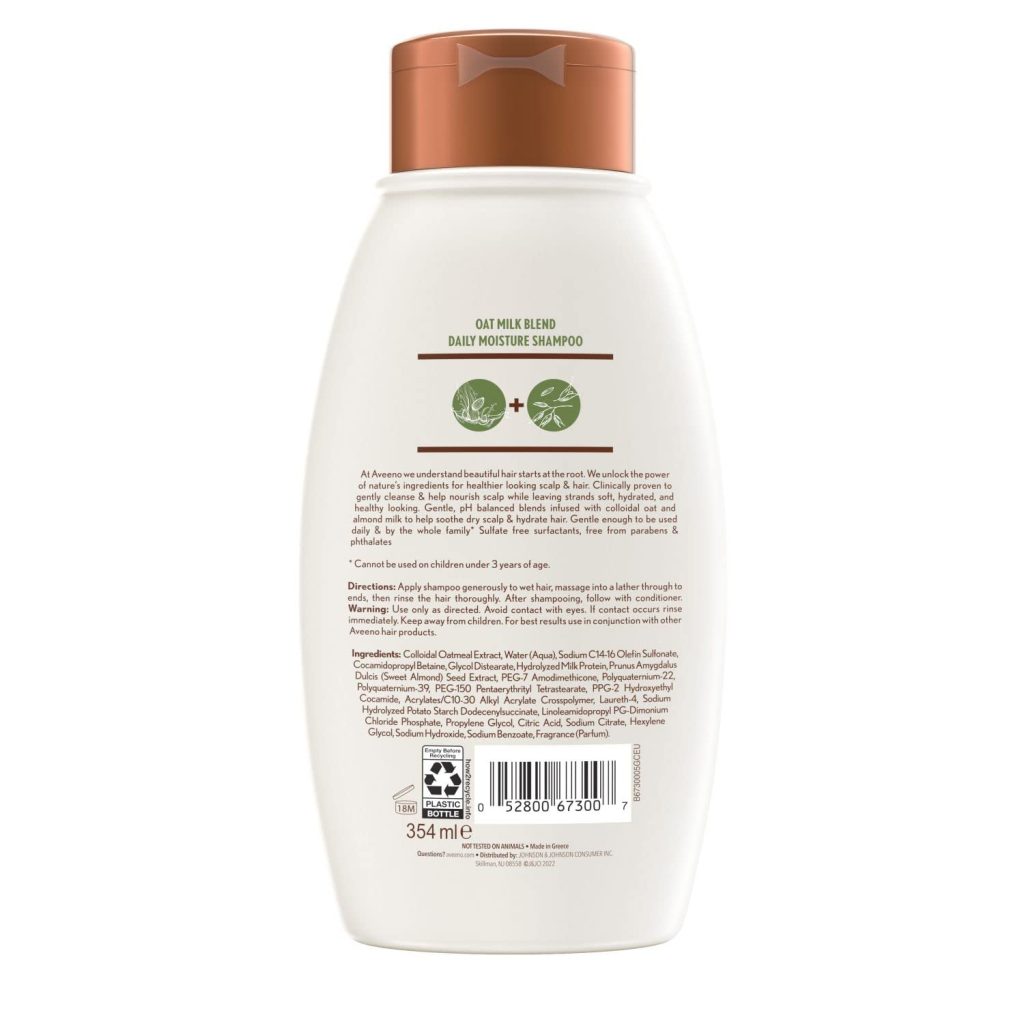 Aveeno Farm-Fresh Oat Milk Sulfate-Free Shampoo with Colloidal Oatmeal  Almond Milk, Moisturizing Shampoo for All Hair Types, Safe for Color-Treated Hair, Paraben  Dye-Free, 12 Fl Oz