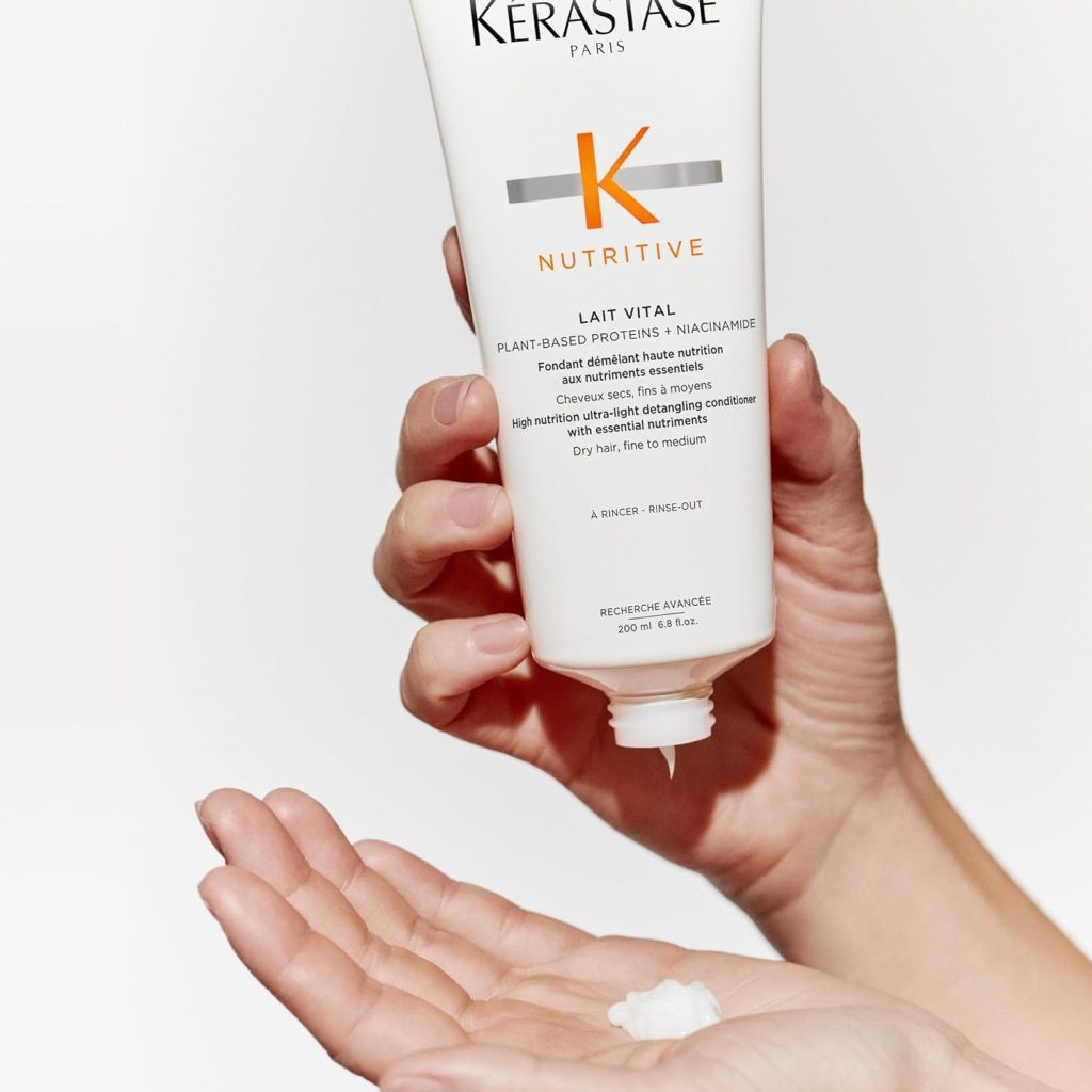 KERASTASE Nutritive Bain Satin Shampoo  Lait Vital Conditioner Set | Gently Cleanses  Replenishes Moisture | With Plant-Based Proteins  Niacinamide | For Fine to Medium Dry Hair | 8.5 Fl Oz